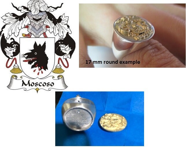 Family Crest custom Signet Ring, Solid Gold or Sterling Silver