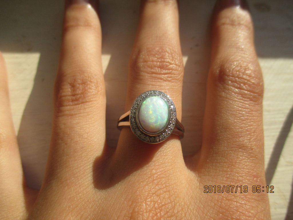 Opal Engagement Ring: 14K gold, Australian Opal & Diamond