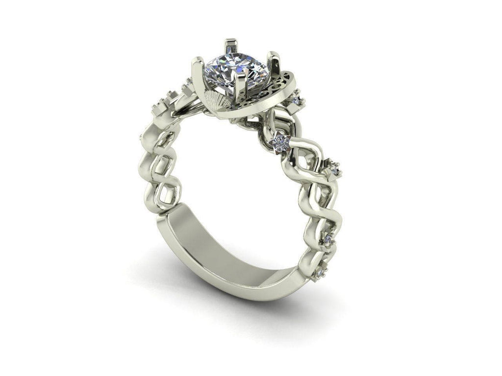 Moon and Stars Filigree diamond engagement ring custom design