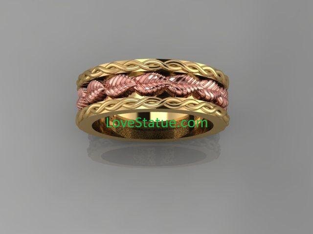 Handmade 14K White Gold Diamond Elven Leaf Eternity Ring