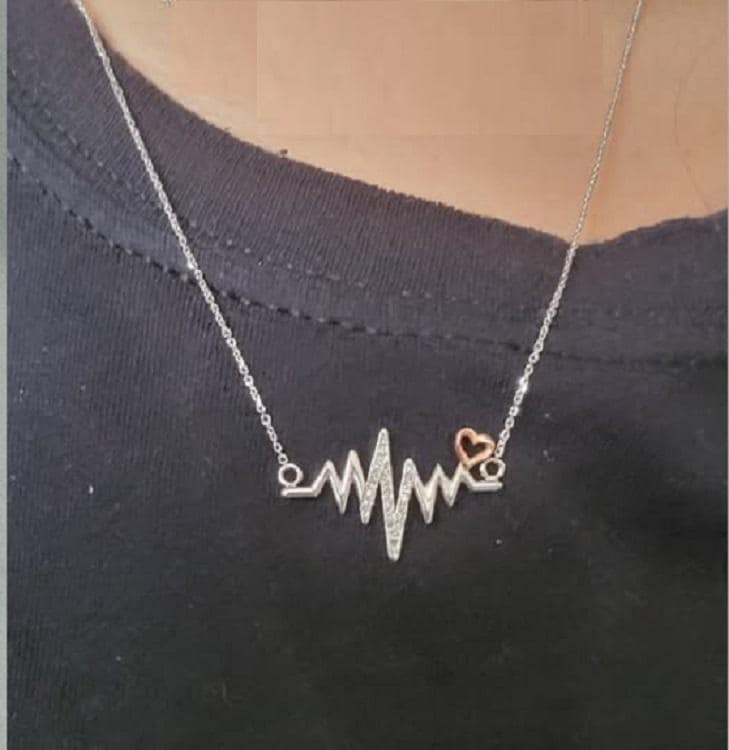 14K Gold Diamond Heartbeat Necklace, Handmade Anniversary Gift