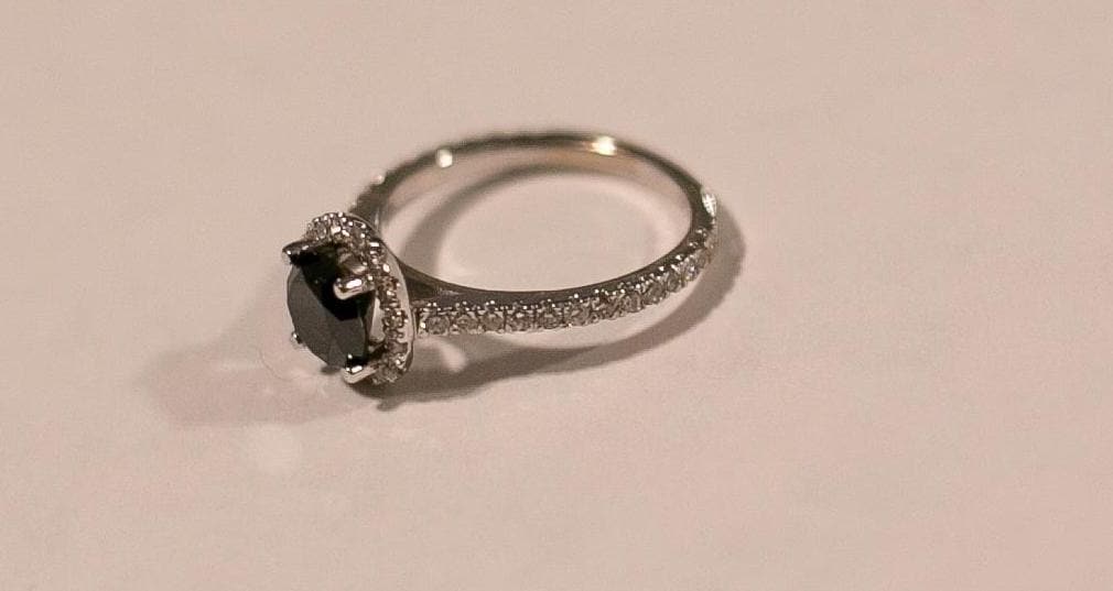 Black Diamond Halo Engagement Ring: 14K White Gold, .43ctw Diamonds