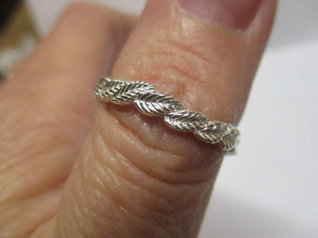 Handmade 14K White Gold Diamond Elven Leaf Eternity Ring