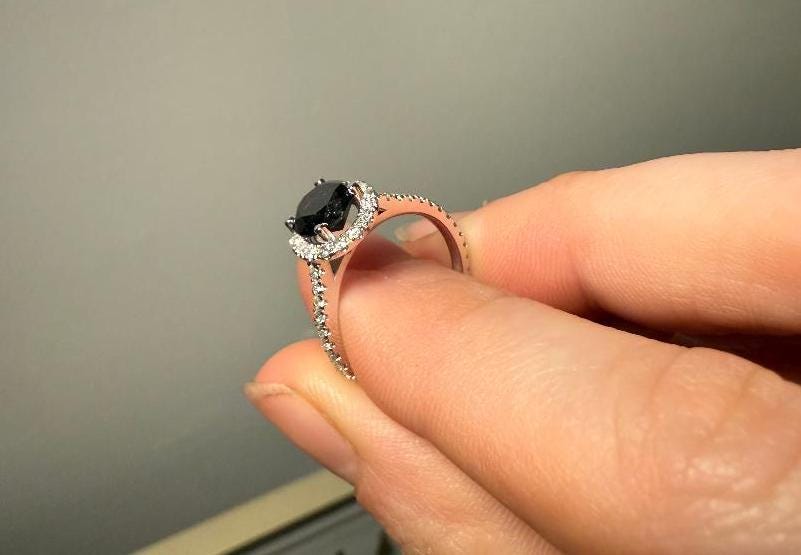 Black Diamond Halo Engagement Ring: 14K White Gold, .43ctw Diamonds