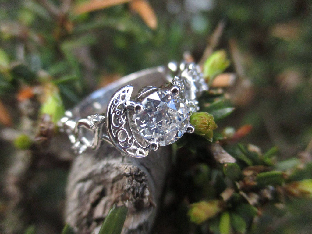 Moon and Stars Filigree diamond engagement ring custom design
