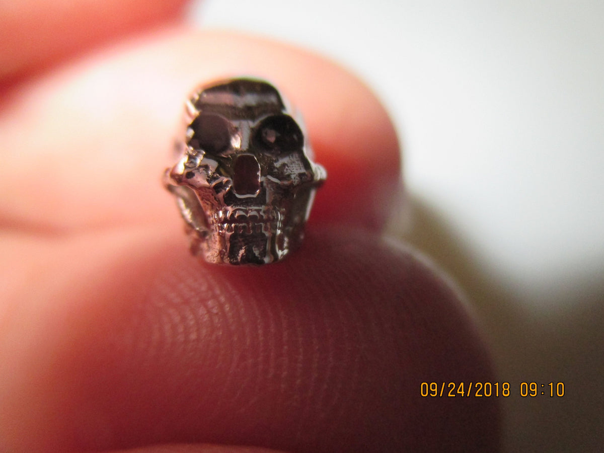 Skull Earrings: custom higly detailed Sterling Silver or 14K Studs with Black Diamond Eyes