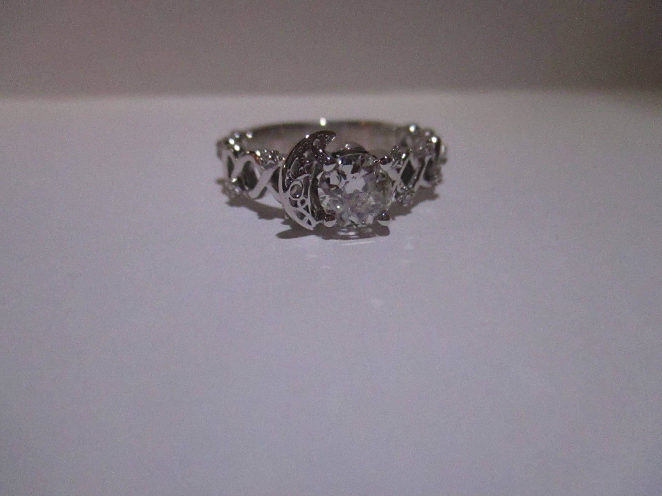 Moon and Stars Filigree diamond engagement ring custom design