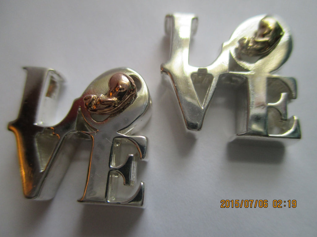 Sterling Silver LOVE Sculpture Necklace: Pregnancy Gift for Mom