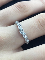 Handmade 14K White Gold Diamond Elven Leaf Eternity Ring