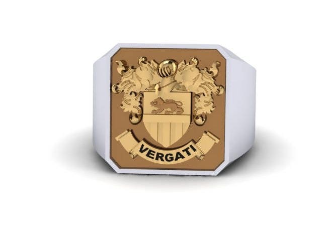 Family Crest custom Signet Ring, Solid Gold or Sterling Silver