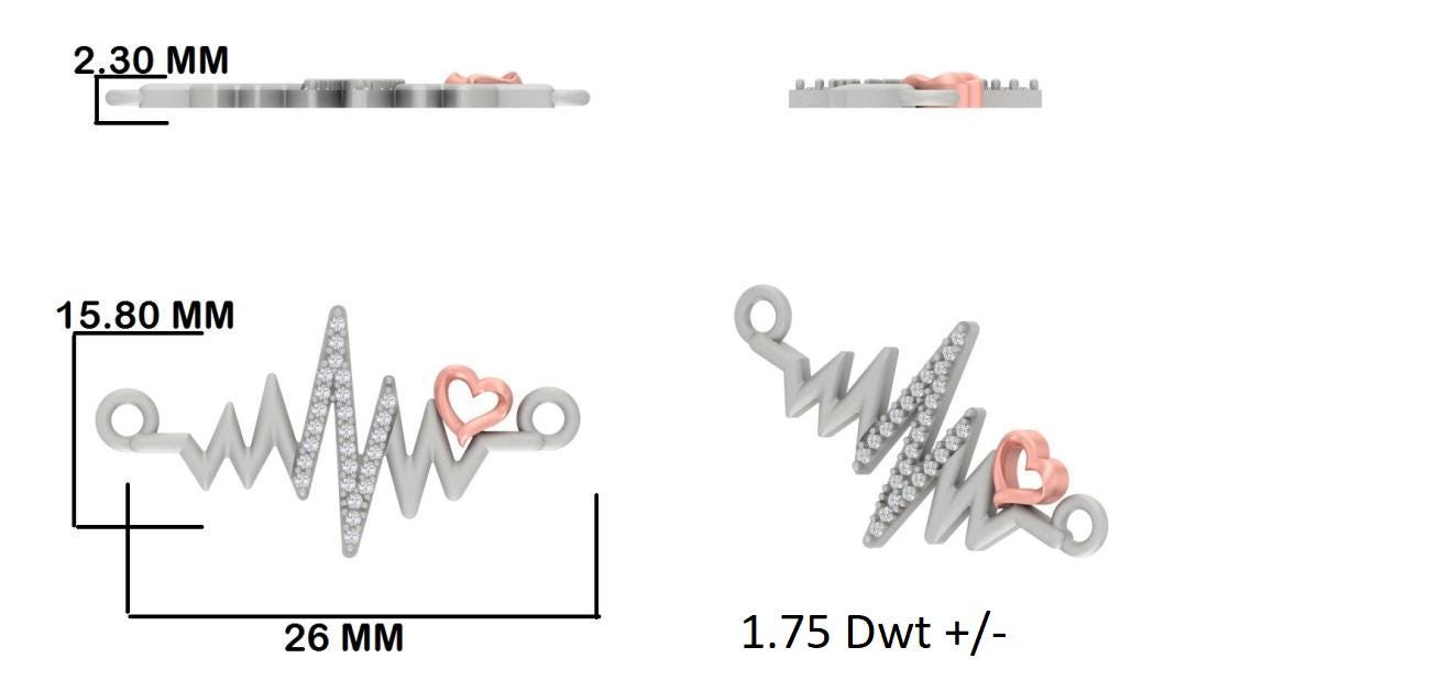 14K Gold Diamond Heartbeat Necklace, Handmade Anniversary Gift