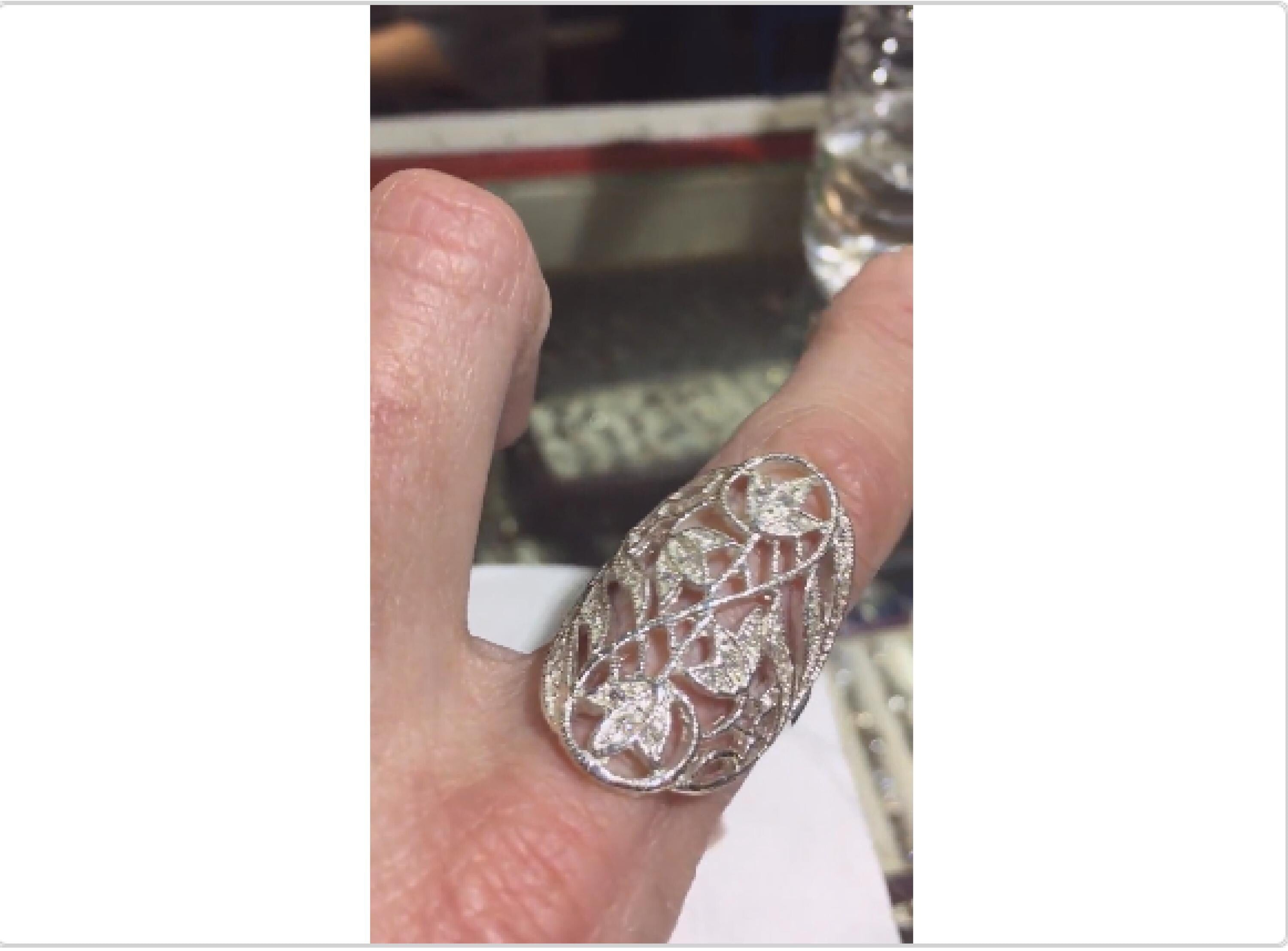 Bold wide Diamond ring in Sterling Silver - Victorian Statement Jewelry