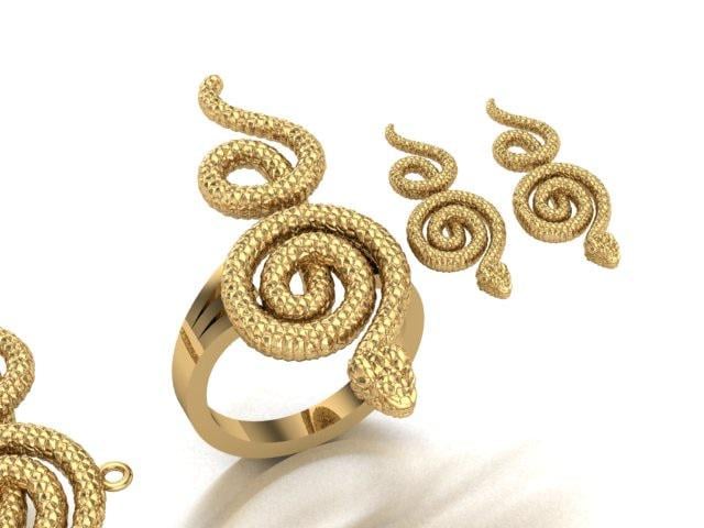 Eyelash Viper Snake Ring, necklace : Solid 14k Gold or Sterling Silver