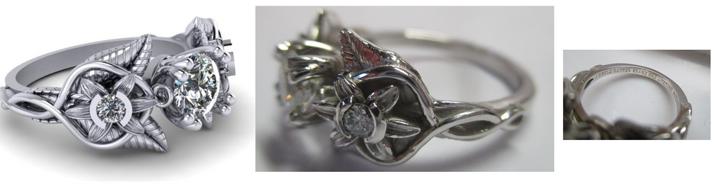 Elvish 14K White Gold Ring: Blue Topaz, Diamond, Leaves & Vines