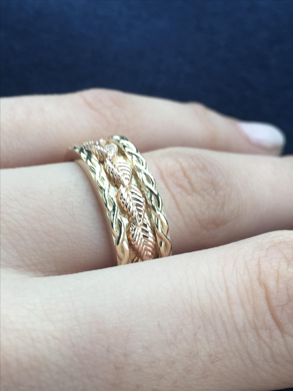 Elvish 14K White Gold Ring: Blue Topaz, Diamond, Leaves & Vines