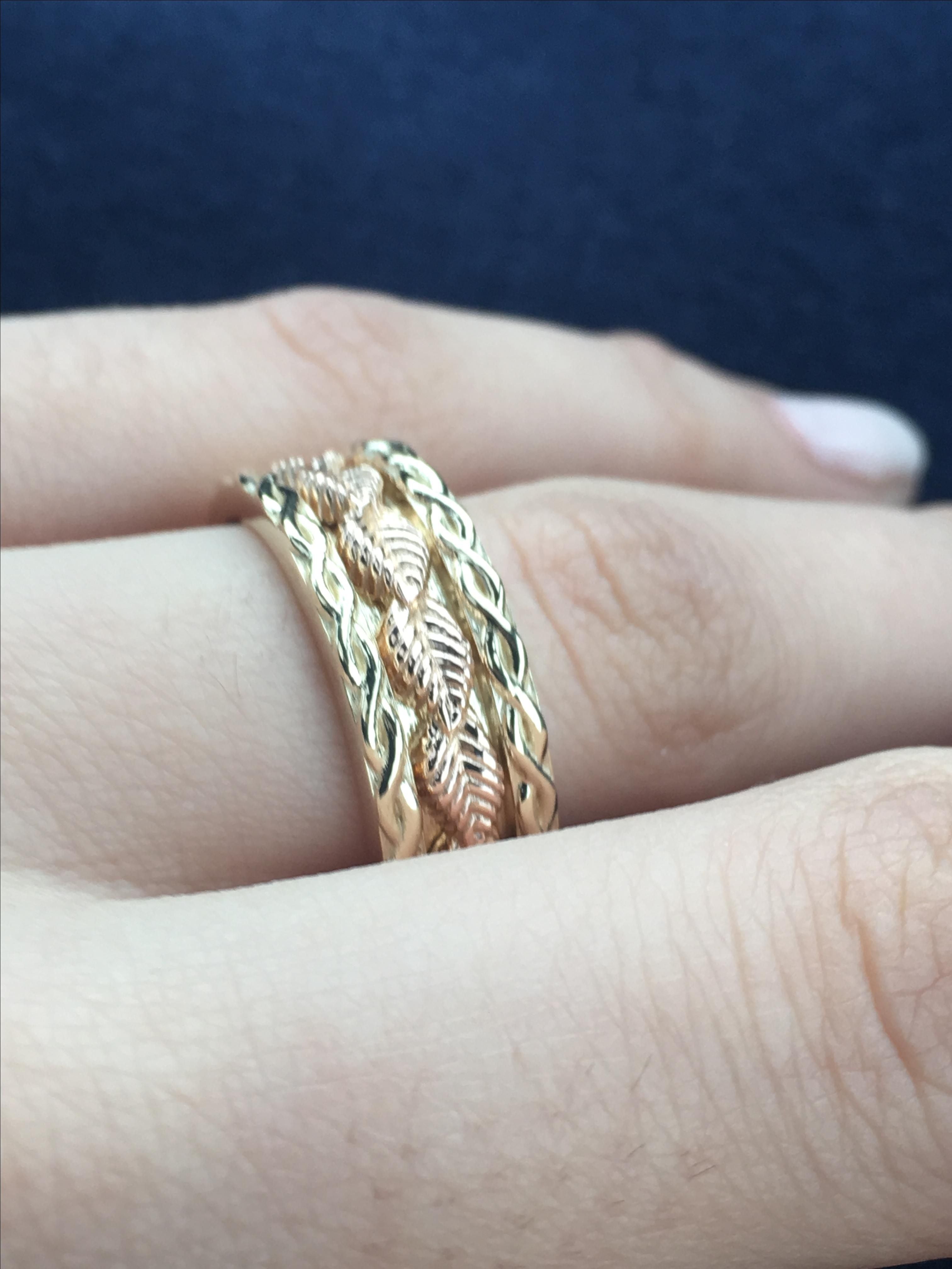 Elvish 14K White Gold Ring: Blue Topaz, Diamond, Leaves & Vines