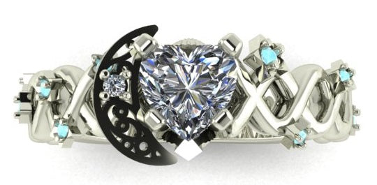 Moon and Stars Filigree diamond engagement ring custom design