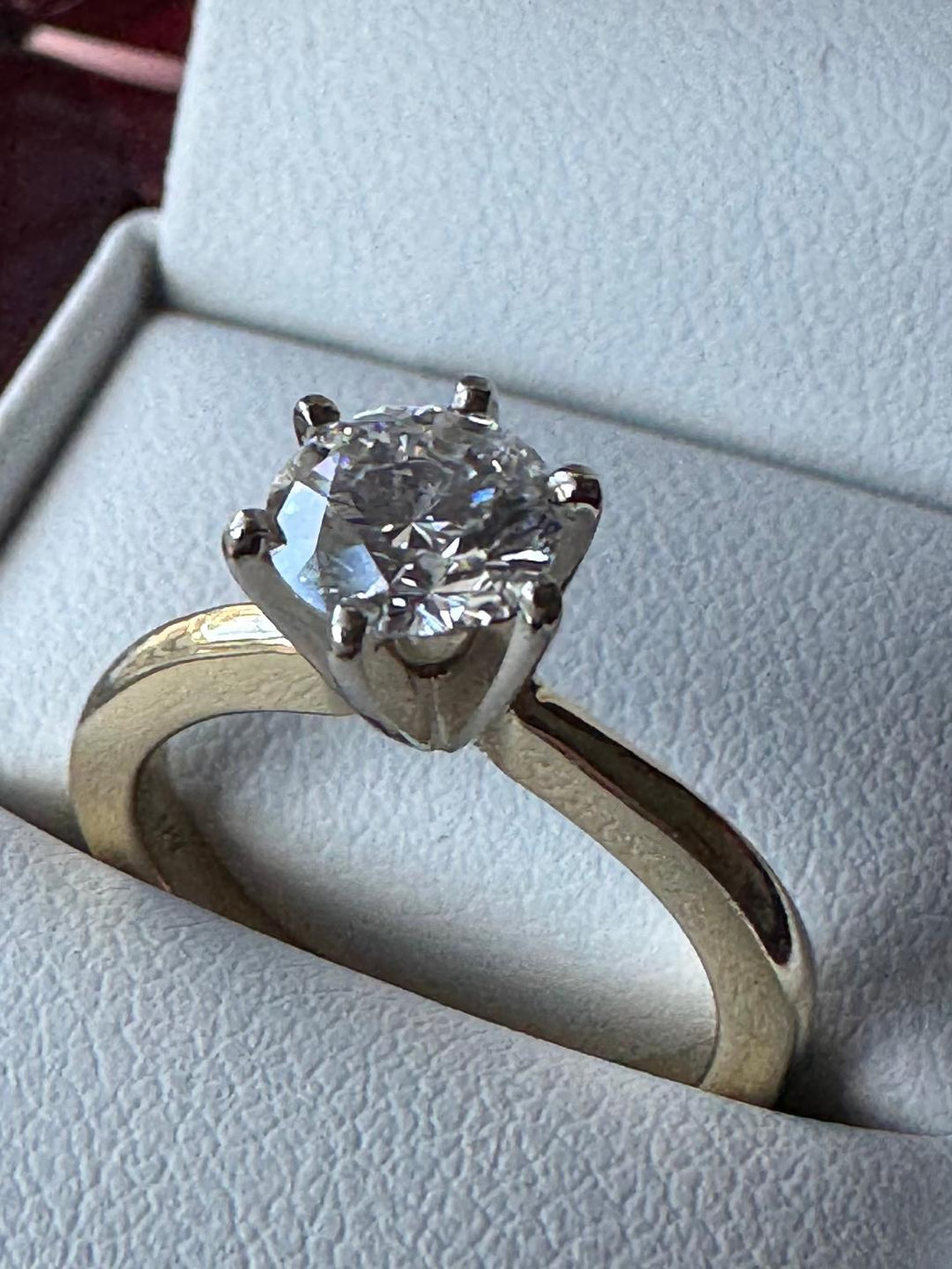 14K yellow gold diamond engagement ring with  .89 carat H VS2 Round Brilliant cut natural diamond