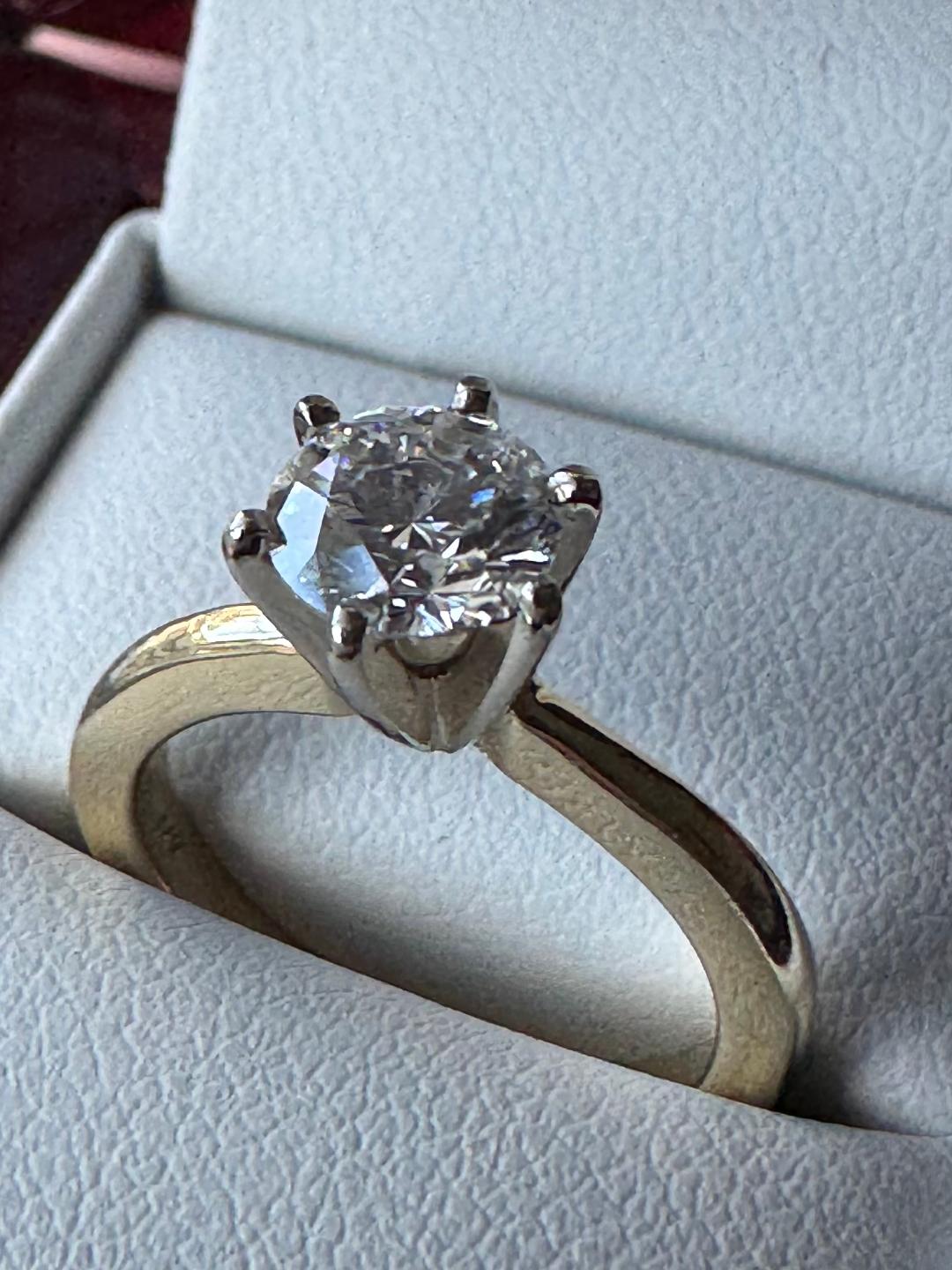 14K yellow gold diamond engagement ring with  .89 carat H VS2 Round Brilliant cut natural diamond