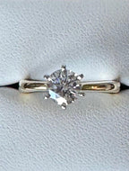 14K yellow gold diamond engagement ring with  .89 carat H VS2 Round Brilliant cut natural diamond