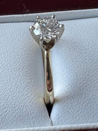14K yellow gold diamond engagement ring with  .89 carat H VS2 Round Brilliant cut natural diamond