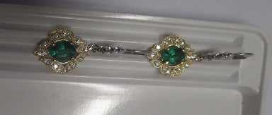 14K gold emerald drop and dangle earrings Sapphire, ruby and all gemstones also available