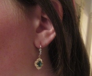 14K gold emerald drop and dangle earrings Sapphire, ruby and all gemstones also available