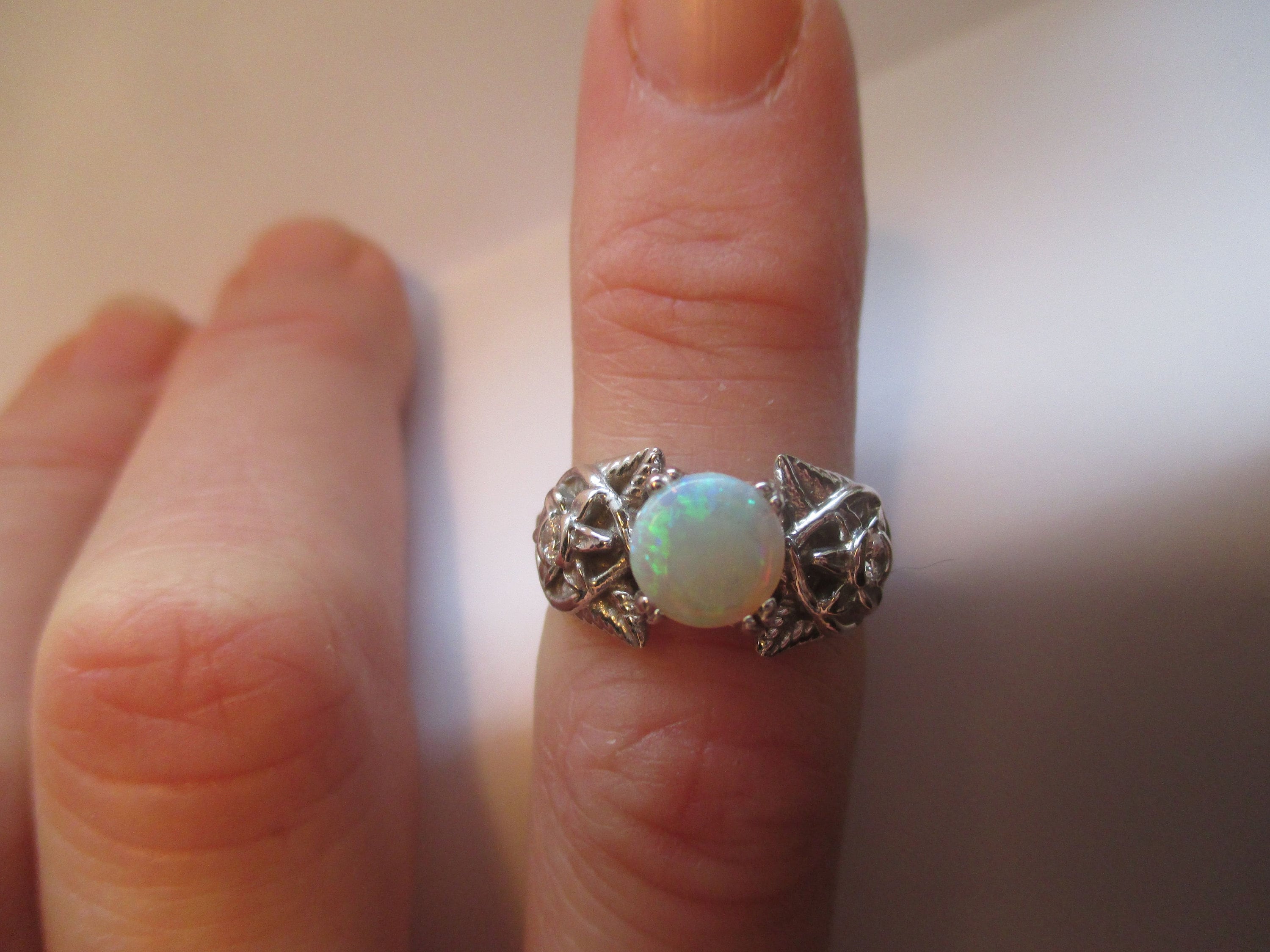 Opal Engagement Ring: 14K gold, Australian Opal & Diamond