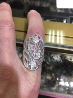 Bold wide Diamond ring in Sterling Silver - Victorian Statement Jewelry