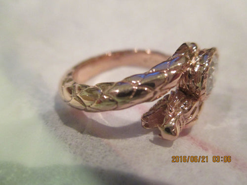 14k Gold Dragon Ring: bold and delicate set with Oval diamond,Natural, Lab created, Moissanite or CZ  with a Ruby Accent