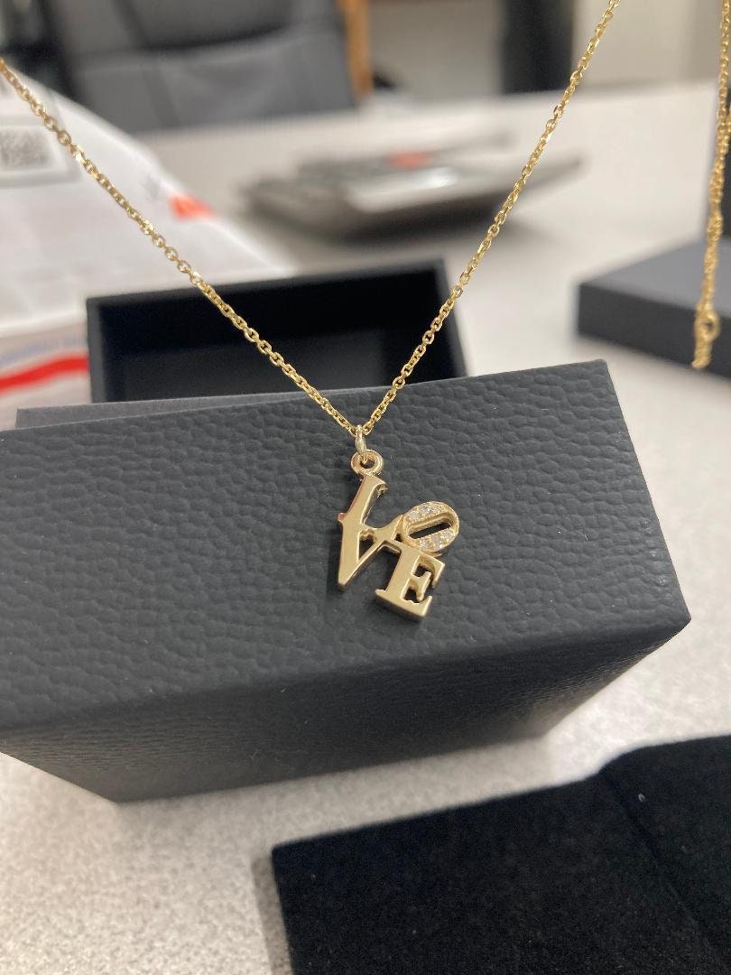 Diamond LOVE Pendant Necklace: Petite 10 mm version in 14K Gold or Sterling Silver