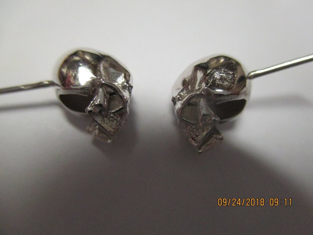 Skull Earrings: custom higly detailed Sterling Silver or 14K Studs with Black Diamond Eyes