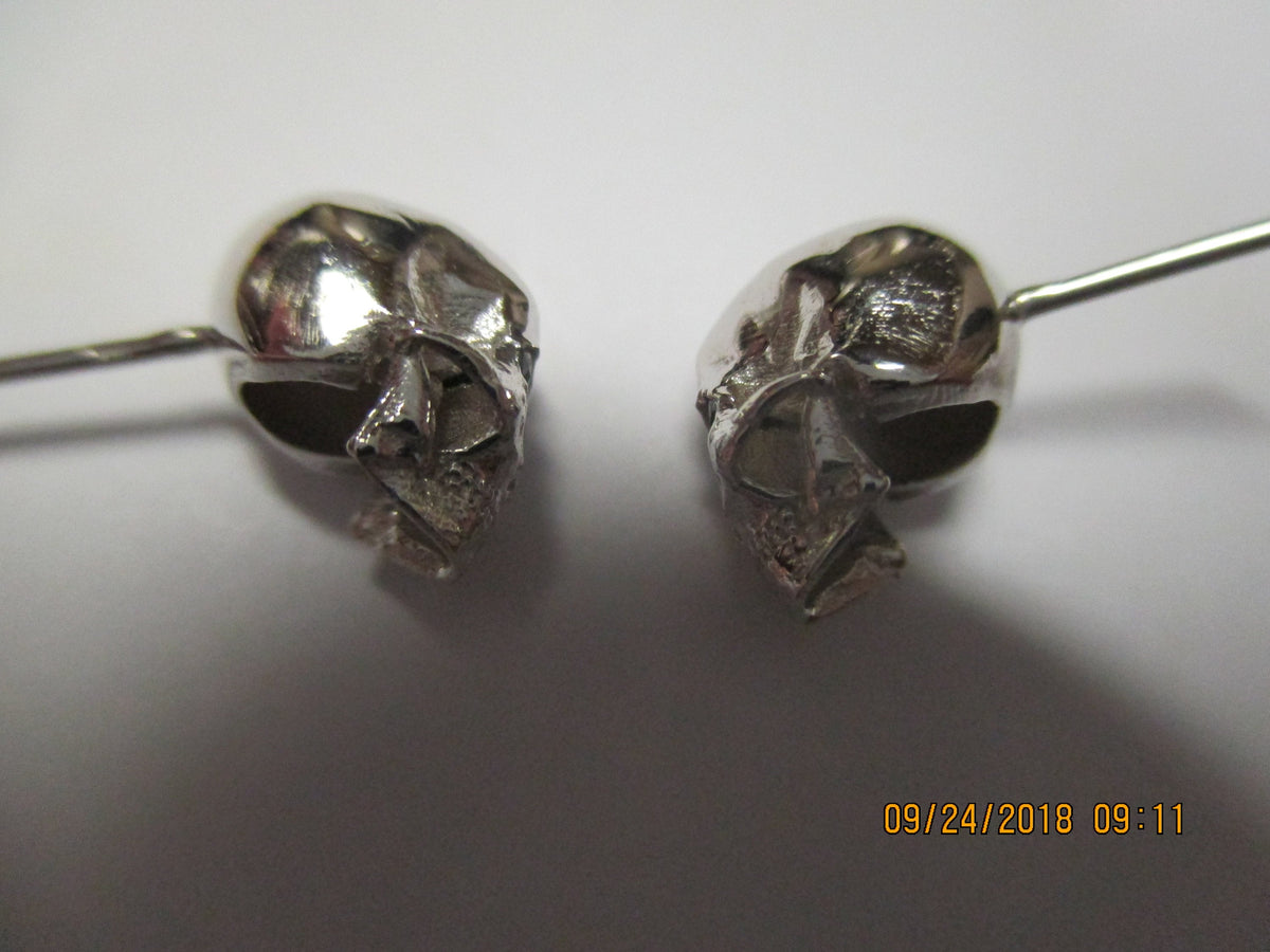 Skull Earrings: custom higly detailed Sterling Silver or 14K Studs with Black Diamond Eyes