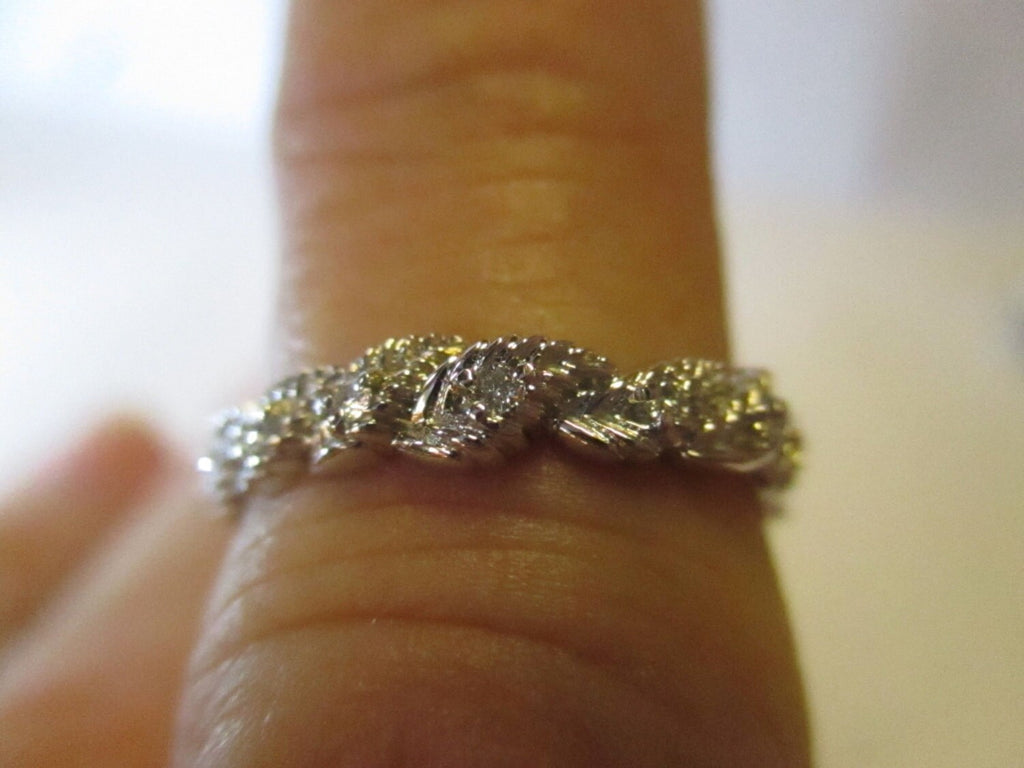 Handmade 14K White Gold Diamond Elven Leaf Eternity Ring