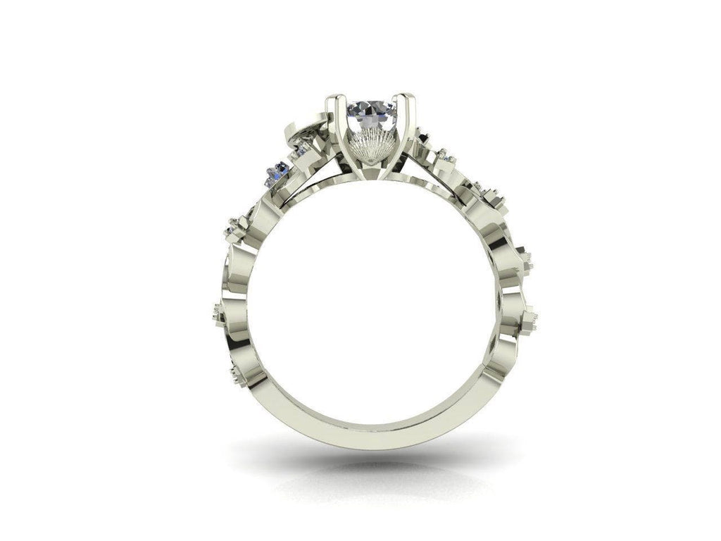 Moon and Stars Filigree diamond engagement ring custom design