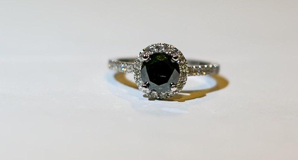 Black Diamond Halo Engagement Ring: 14K White Gold, .43ctw Diamonds