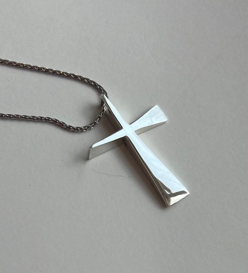 Cross-Carpenters cross  unique handmade modern design in Sterling Silvercan be set with birthstones or gemstones of your choice. Custom engraving available.