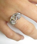 Elvish 14K White Gold Ring: Blue Topaz, Diamond, Leaves & Vines