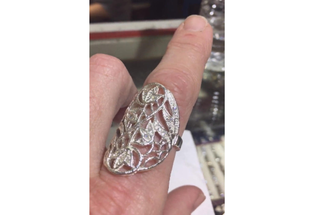 Bold wide Diamond ring in Sterling Silver - Victorian Statement Jewelry