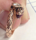 14k Gold fabulous Dragon Ring set with an Oval diamond or gemstone and a Ruby Accentcomes with an official game of Thrones hat