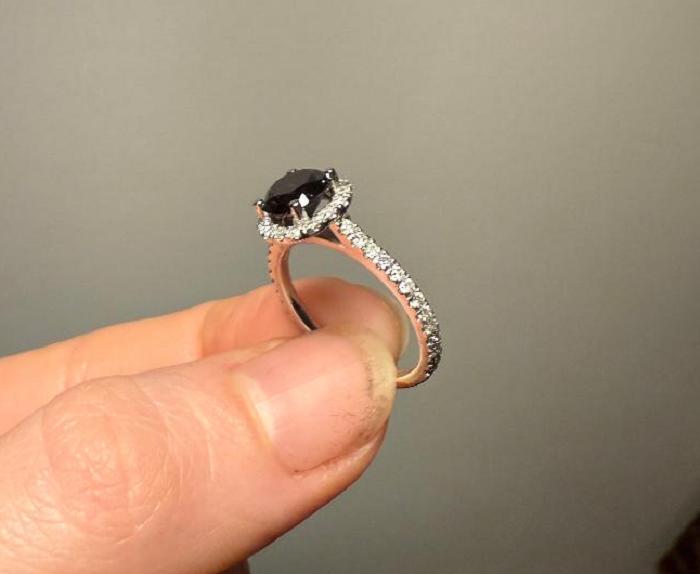 Black Diamond Halo Engagement Ring: 14K White Gold, .43ctw Diamonds