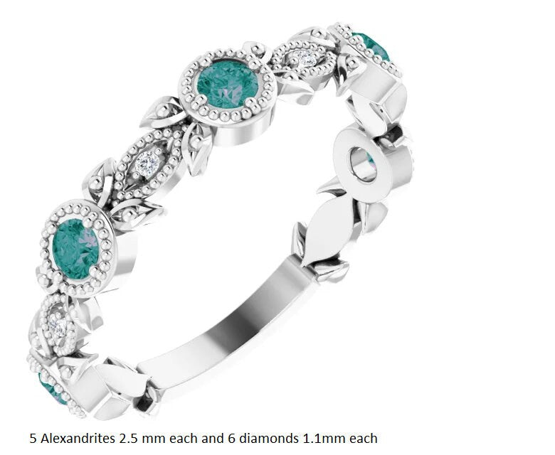 Birthstone Ring: Alexandrite natural color change gems in 14K or Sterling Silver