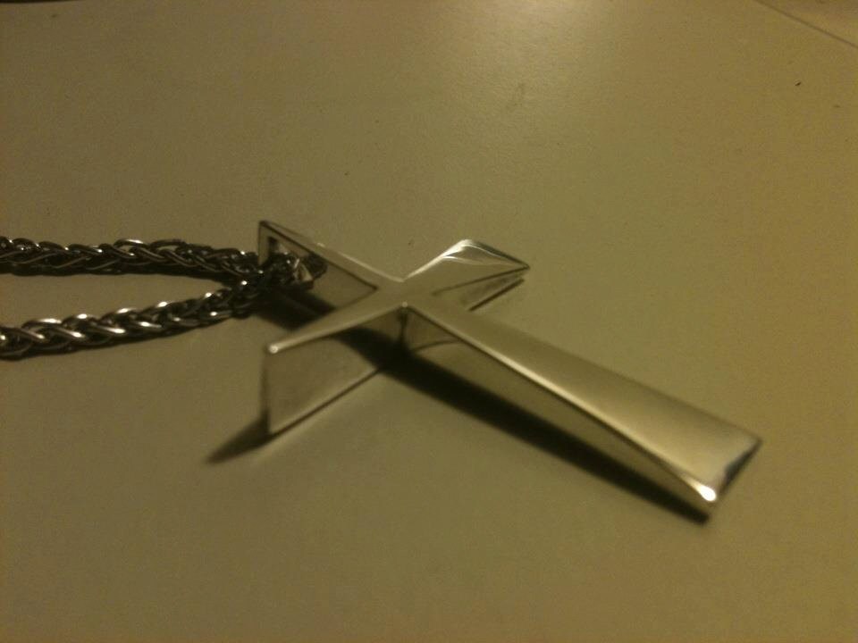 Cross-Carpenters cross  unique handmade modern design in Sterling Silvercan be set with birthstones or gemstones of your choice. Custom engraving available.