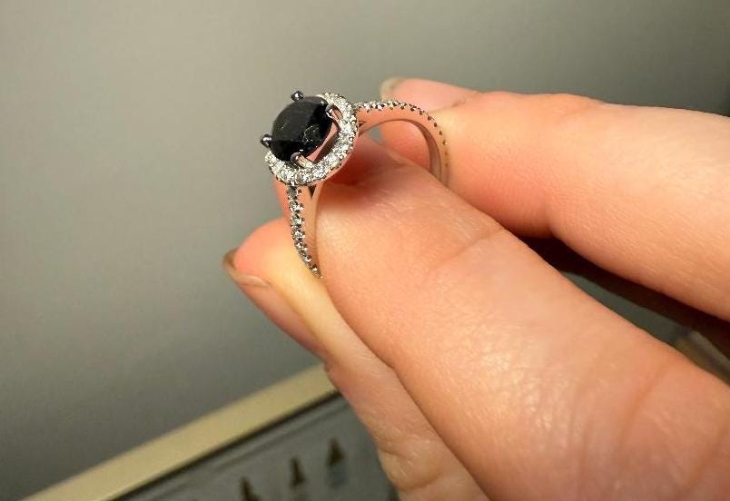 Black Diamond Halo Engagement Ring: 14K White Gold, .43ctw Diamonds