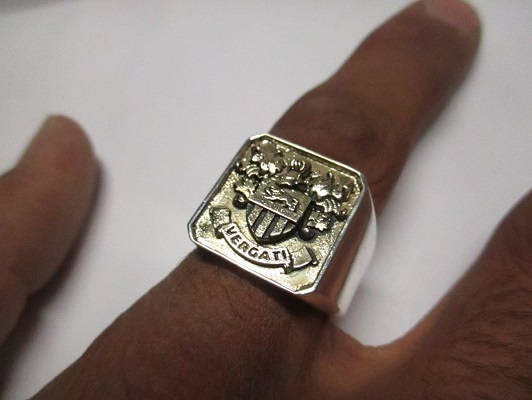Family Crest custom Signet Ring, Solid Gold or Sterling Silver