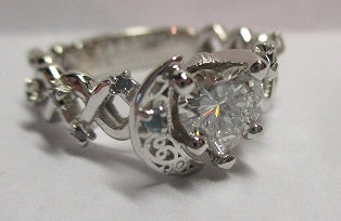 Moon and Stars Filigree diamond engagement ring custom design