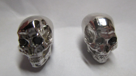 Skull Earrings: custom higly detailed Sterling Silver or 14K Studs with Black Diamond Eyes