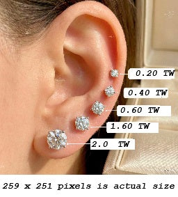 Lab Grown Diamond studs, many sizes, 14K gold with screw backs