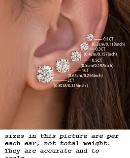 Lab Grown Diamond studs, many sizes, 14K gold with screw backs
