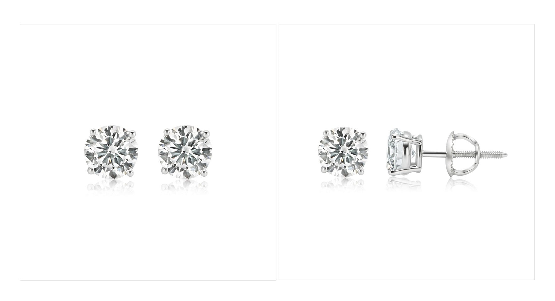 Lab Grown Diamond studs, many sizes, 14K gold with screw backs